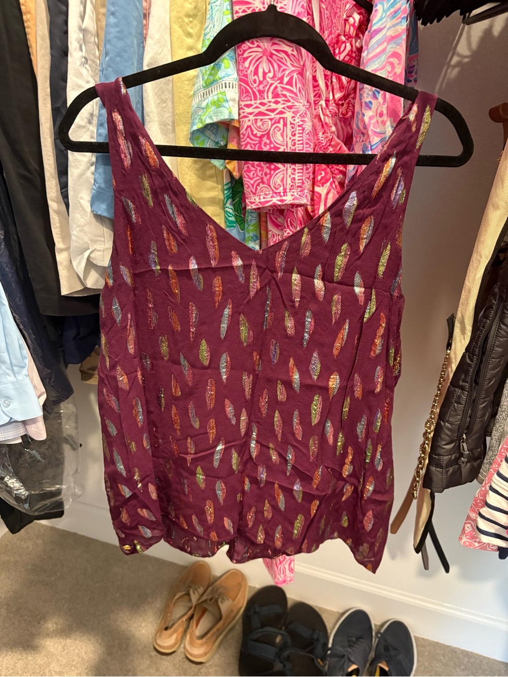 Lilly Pulitzer Plum Metallic Leaf-Print V-Neck Camisole